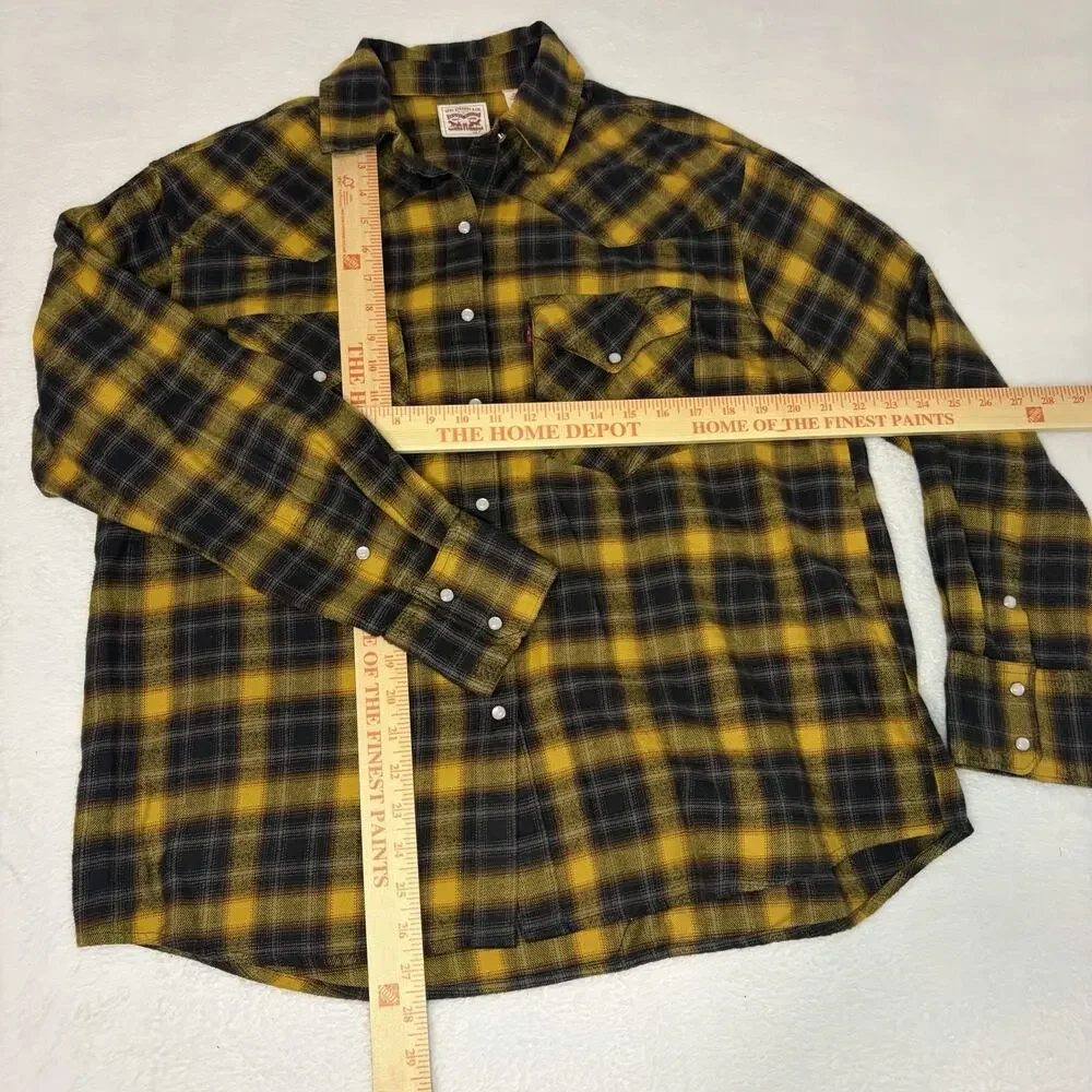 Levi's Relaxed Fit The Western Shirt Yellow Plaid Pearl Snap Flannel Medium